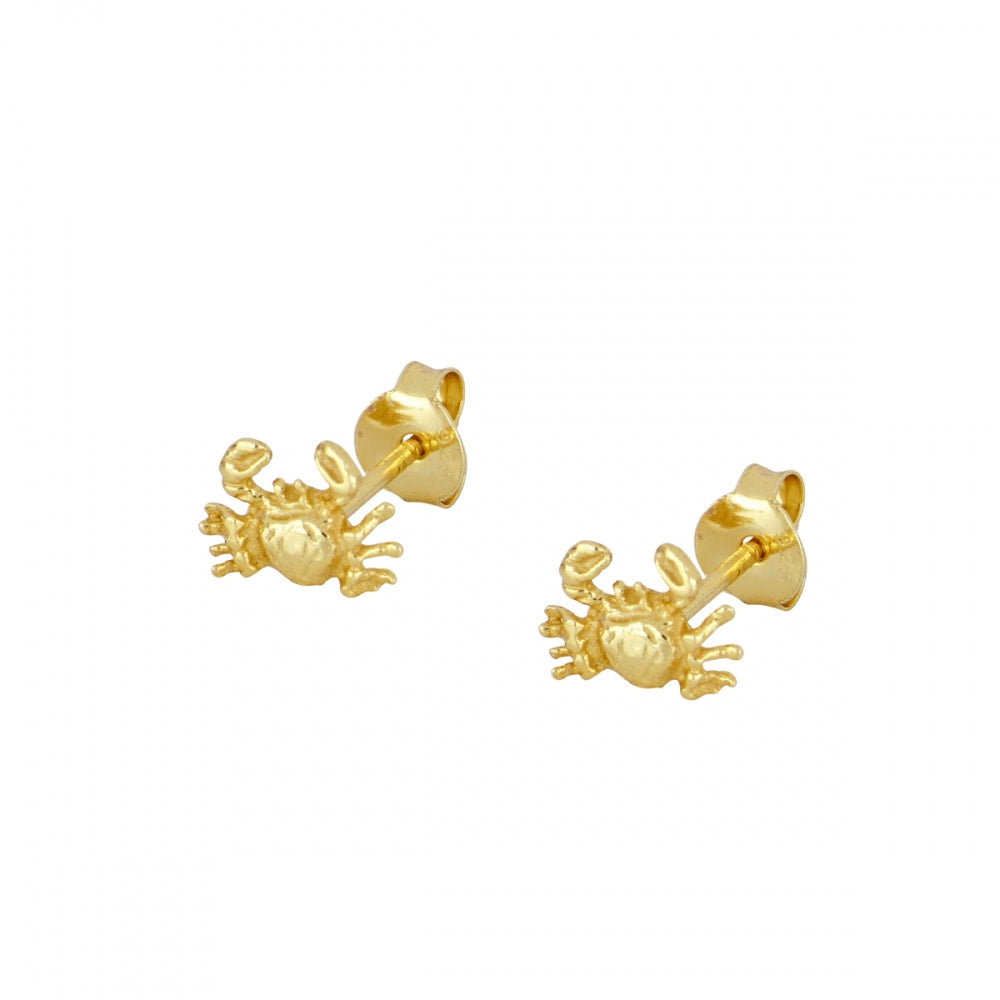 pendientes para verano de cangrejo. Son perfectos para piercing y el material es de plata de ley con baño de oro 18 kilates. gold plated sterling silver crab piercing earrings