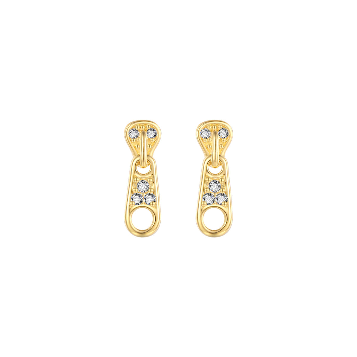 pendiente para piercing de cremallera. es de plata de ley con baño de oro 18 kilates. gold plated sterling silver zipper earring