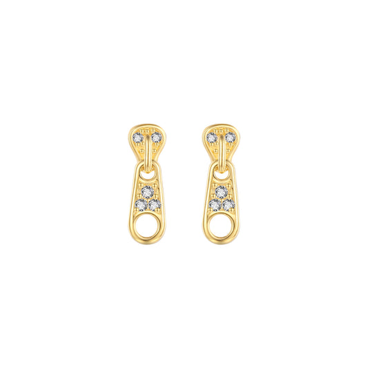 pendiente para piercing de cremallera. es de plata de ley con baño de oro 18 kilates. gold plated sterling silver zipper earring