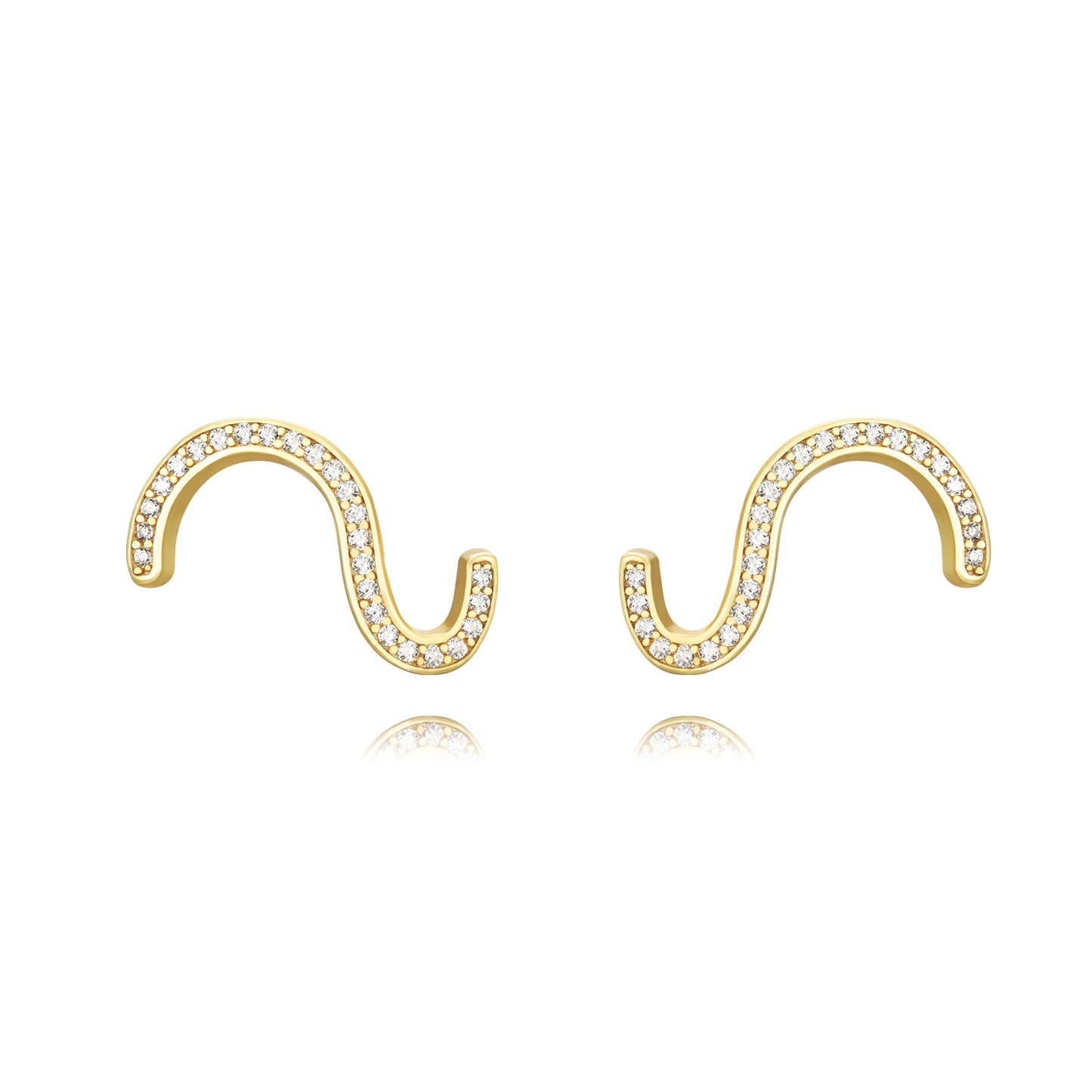 pendientes con forma de onda u ola de plata de ley con baño de oro y circonitas. Se pueden llevar de piercing en el cartílago. Gold plated sterling silver wave zircon earrings