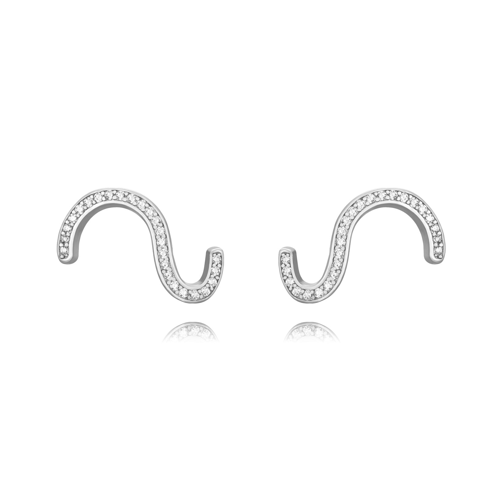 pendientes con forma de onda u ola de plata de ley con baño de oro y circonitas. Se pueden llevar de piercing en el cartílago. Gold plated sterling silver wave zircon earrings