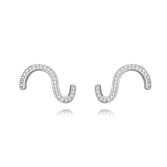 pendientes con forma de onda u ola de plata de ley con baño de oro y circonitas. Se pueden llevar de piercing en el cartílago. Gold plated sterling silver wave zircon earrings