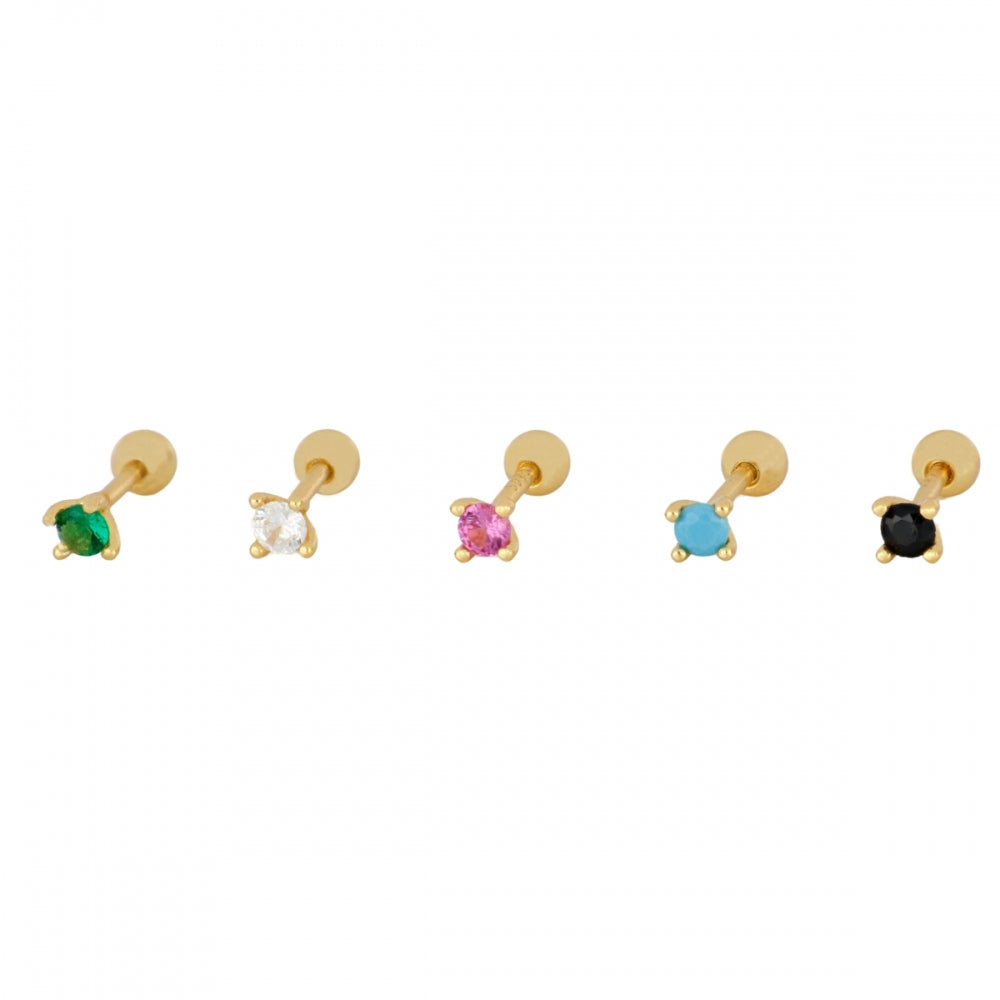 mini piercing pequeñito de brillante redondo con cierre de bola de rosca. Anti alergico ó hipoalergénico porque está confeccionado en plata de ley con baño de oro. Perfecto para helix, tragus, anti helix, daith, conch. Gold plated anti allergic piercing earring