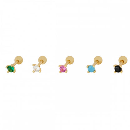 mini piercing pequeñito de brillante redondo con cierre de bola de rosca. Anti alergico ó hipoalergénico porque está confeccionado en plata de ley con baño de oro. Perfecto para helix, tragus, anti helix, daith, conch. Gold plated anti allergic piercing earring