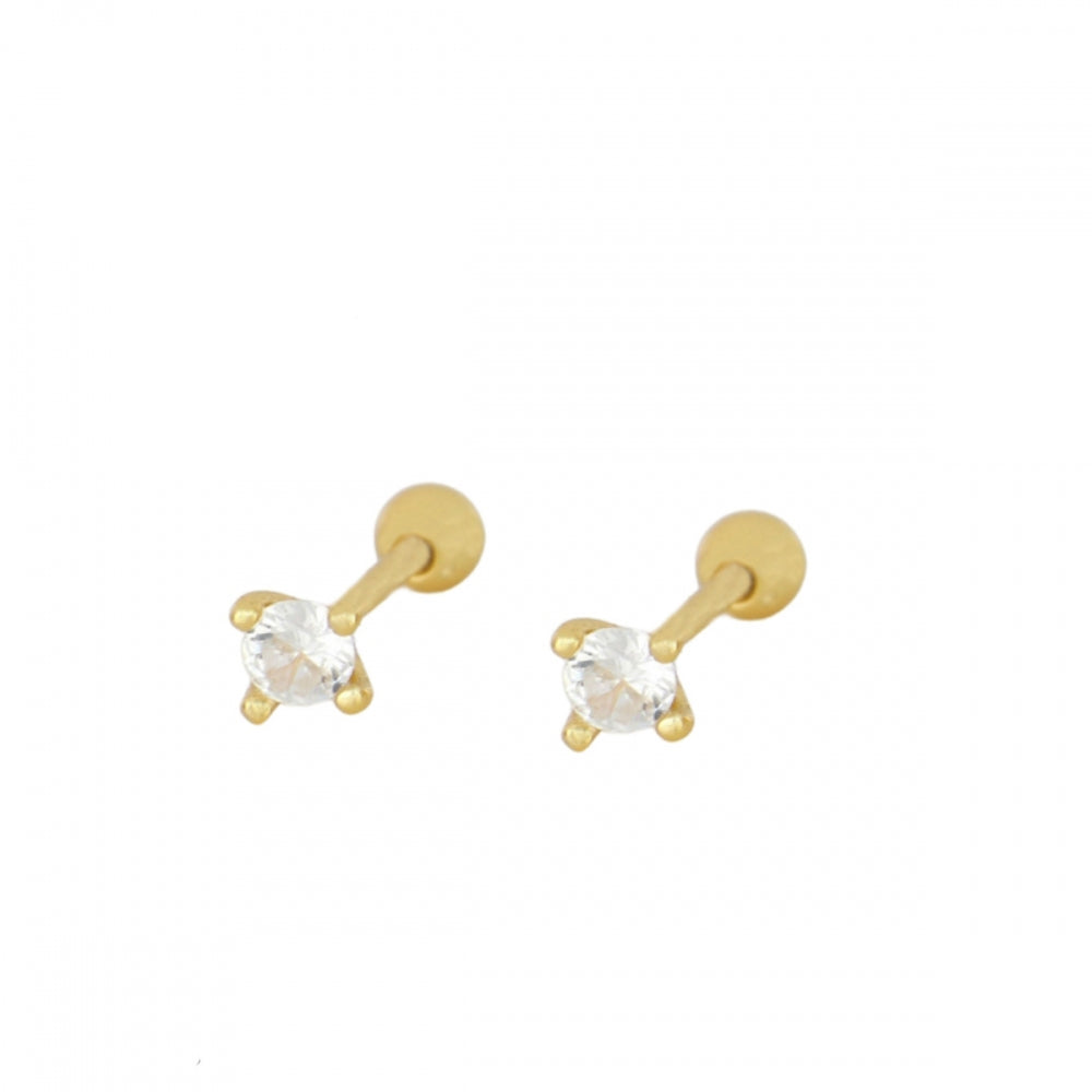 mini piercing pequeñito de brillante redondo con cierre de bola de rosca. Anti alergico ó hipoalergénico porque está confeccionado en plata de ley con baño de oro. Perfecto para helix, tragus, anti helix, daith, conch. Gold plated anti allergic piercing earring