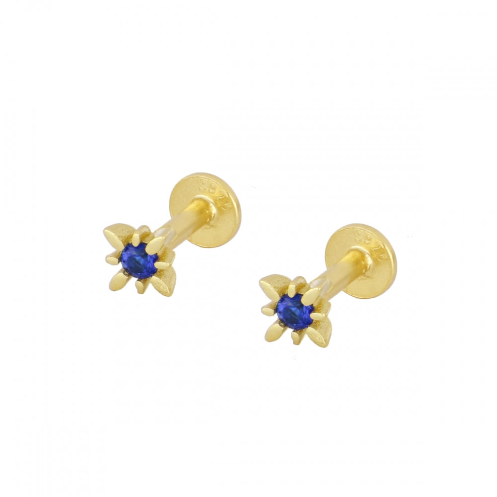mini piercing pequeño de estrella para helix con cierre plano rosca. Es anti alergico O HIPOALERGÉNICO porque está confeccionado en plata de ley con baño de oro. Perfecto para helix, tragus, anti helix, daith, conch. Gold plated round TINY SMALL  ZIRCON anti allergic helix piercing earring