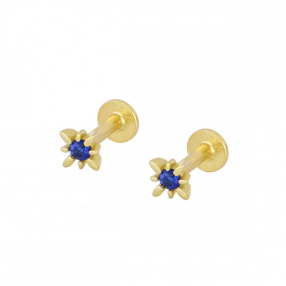 mini piercing pequeño de estrella para helix con cierre plano rosca. Es anti alergico O HIPOALERGÉNICO porque está confeccionado en plata de ley con baño de oro. Perfecto para helix, tragus, anti helix, daith, conch. Gold plated round TINY SMALL  ZIRCON anti allergic helix piercing earring
