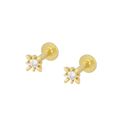 mini piercing pequeño de estrella para helix con cierre plano rosca. Es anti alergico O HIPOALERGÉNICO porque está confeccionado en plata de ley con baño de oro. Perfecto para helix, tragus, anti helix, daith, conch. Gold plated round TINY SMALL  ZIRCON anti allergic helix piercing earring