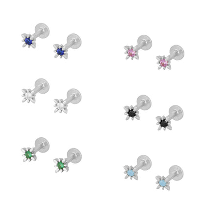 mini piercing pequeño de estrella para helix con cierre plano rosca. Es anti alergico O HIPOALERGÉNICO porque está confeccionado en plata de ley con baño de oro. Perfecto para helix, tragus, anti helix, daith, conch. Gold plated round TINY SMALL  ZIRCON anti allergic helix piercing earring