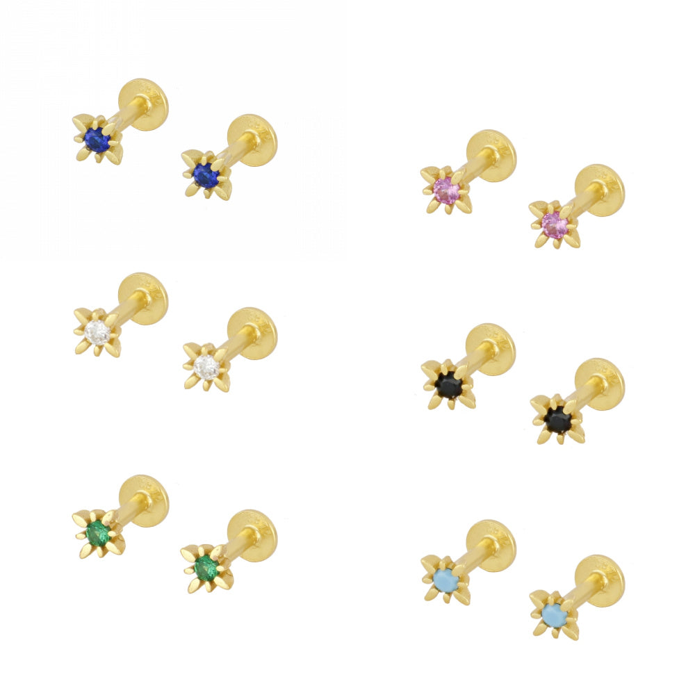 mini piercing pequeño de estrella para helix con cierre plano rosca. Es anti alergico O HIPOALERGÉNICO porque está confeccionado en plata de ley con baño de oro. Perfecto para helix, tragus, anti helix, daith, conch. Gold plated round TINY SMALL  ZIRCON anti allergic helix piercing earring