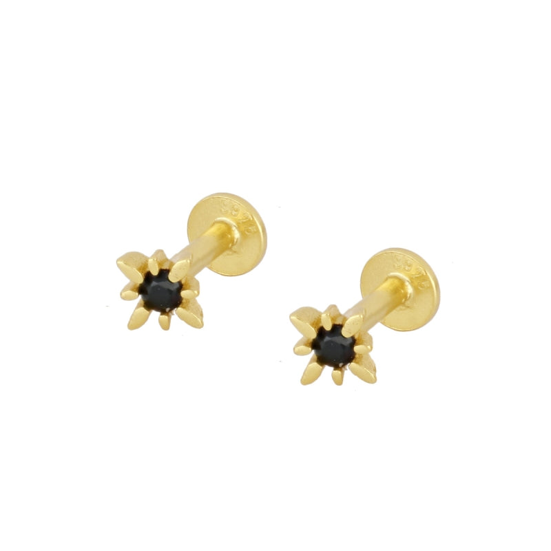 mini piercing pequeño de estrella para helix con cierre plano rosca. Es anti alergico O HIPOALERGÉNICO porque está confeccionado en plata de ley con baño de oro. Perfecto para helix, tragus, anti helix, daith, conch. Gold plated round TINY SMALL  ZIRCON anti allergic helix piercing earring