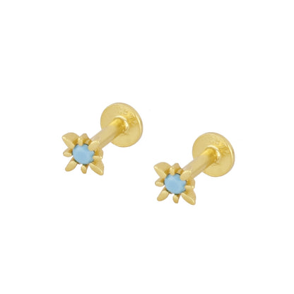 mini piercing pequeño de estrella para helix con cierre plano rosca. Es anti alergico O HIPOALERGÉNICO porque está confeccionado en plata de ley con baño de oro. Perfecto para helix, tragus, anti helix, daith, conch. Gold plated round TINY SMALL  ZIRCON anti allergic helix piercing earring