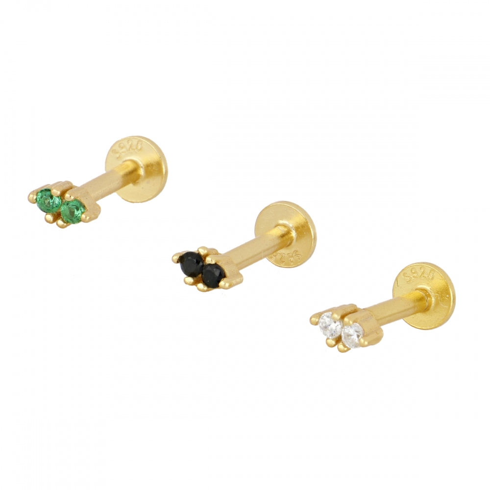 mini piercing pequeño para helix de  brillante Y cierre plano rosca. Es anti alergico O HIPOALERGÉNICO porque está confeccionado en plata de ley con baño de oro. Perfecto para helix, tragus, anti helix, daith, conch. Gold plated round TINY SMALL  ZIRCON anti allergic helix piercing earring