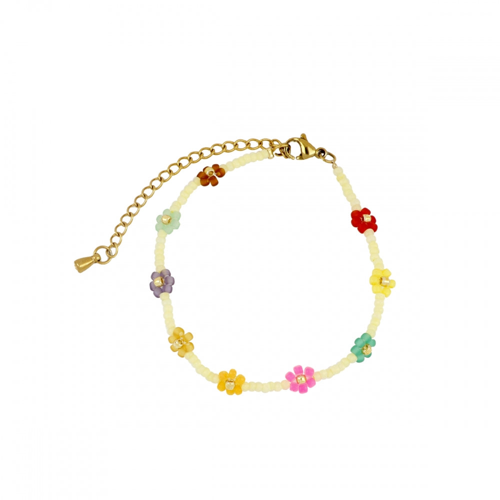 pulsera de abalorios miyuki con flores de colores y es resistente al agua