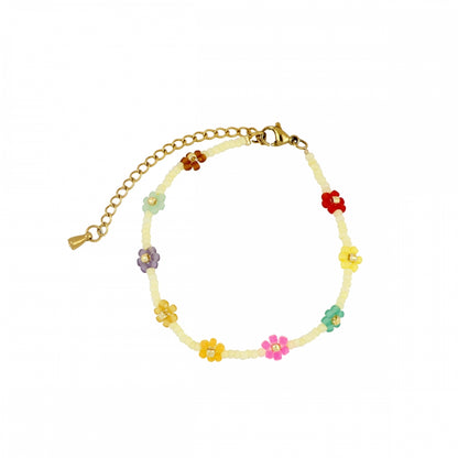 pulsera de abalorios miyuki con flores de colores y es resistente al agua