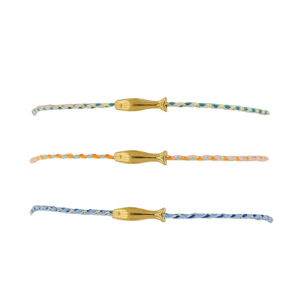 pulsera waterproof o resistente al agua confeccionada con cordón dorado y rosa con abalorios de piedra natural y acero dorado.  Cierre ajustable, colgante de concha, pez, cangrejo y abalorios de colores (CORAL, azul TURQUESA, naranja, verde, marrón)