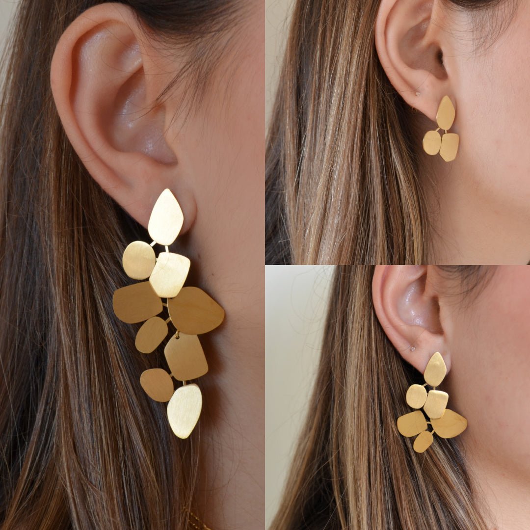 Pendientes de fiesta para invitada a boda que son convertibles 3 en 1. Tienen forma de racimo y se pueden llevar cortos o largos. Son de acero hipoalergénico y no pesan.