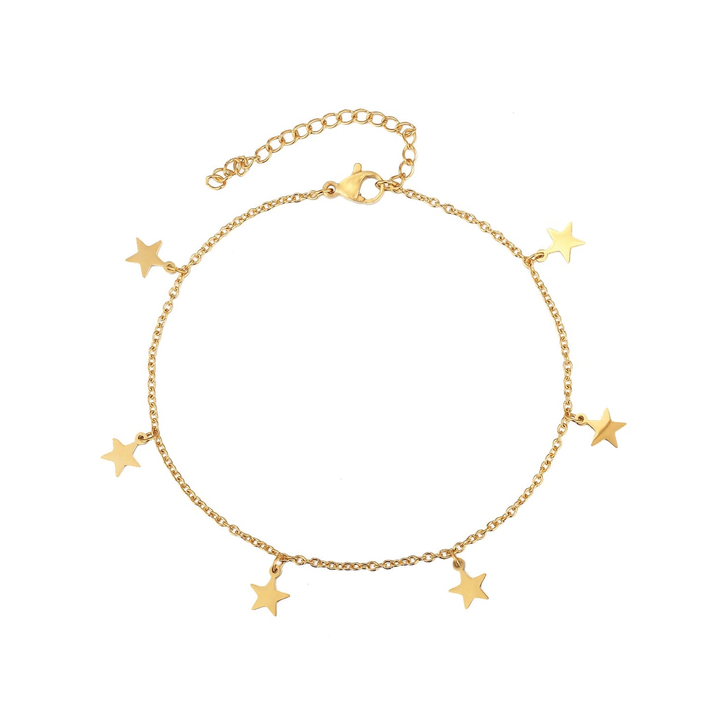 tobillera de CADENA con estrellas resistente al agua en dorado.  Es de acero hipoalergénico y se puede mojar. Ideal para adolescentes y como regalo duradero