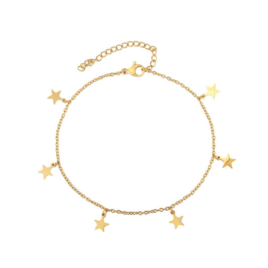 tobillera de CADENA con estrellas resistente al agua en dorado.  Es de acero hipoalergénico y se puede mojar. Ideal para adolescentes y como regalo duradero