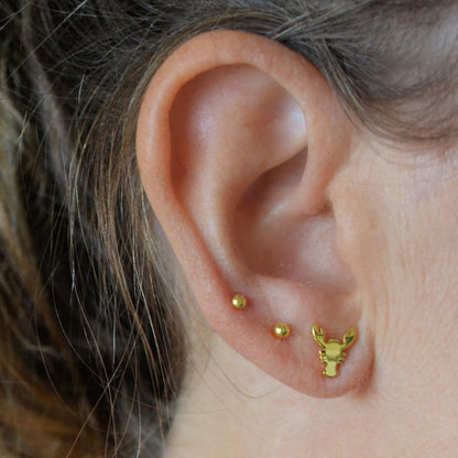 pendientes para verano de langosta. Son perfectos para piercing y el material es de plata de ley con baño de oro 18 kilates. gold plated sterling silver lobster earrings