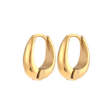 pendientes de aro ovalado grueso confeccionados en acero 316L hipoalergénico con baño de oro 18 kilates. gold plated stainless steel chunky oval hoop earrings