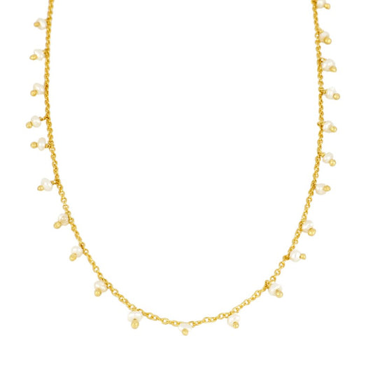 gargantilla o chocker de perlas pequeñas intercaladas confeccionada en plata de ley con baño de oro 18 kilates