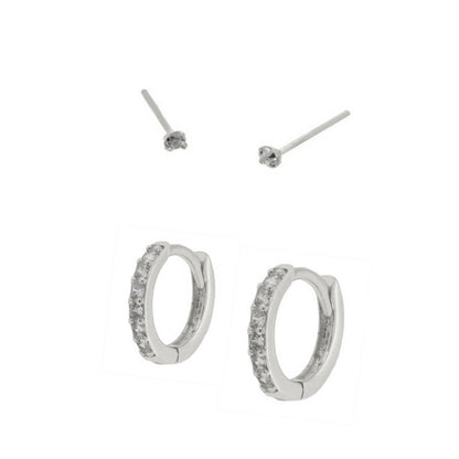 combinación de pendientes de aro para piercing en plata de ley con baño de oro 18 kialtes y circonitas