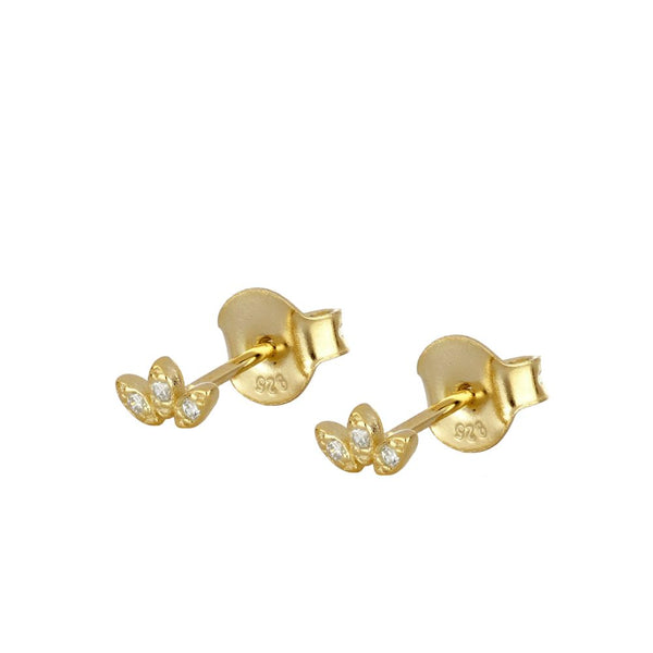 Mini pendientes pequeños de piercing con estrella y circonita confeccionados en plata de ley con baño de oro 18 kilates. Gold plated sterling silver piercing small earrings with zircon.