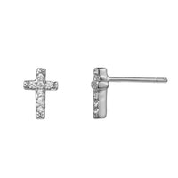pendientes mini de cruz pequeñacon circonitas para piercing confeccionados en plata de ley con baño de oro 18 kilates