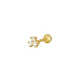 pequeño mini piercing de circonitas para cartílago de helix o tragus confeccionado en plata de ley con baño de oro 18 kilates